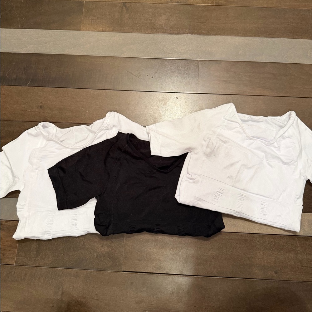 Women’s Muscle Tee Crop Top — Black and White (Set of 3)